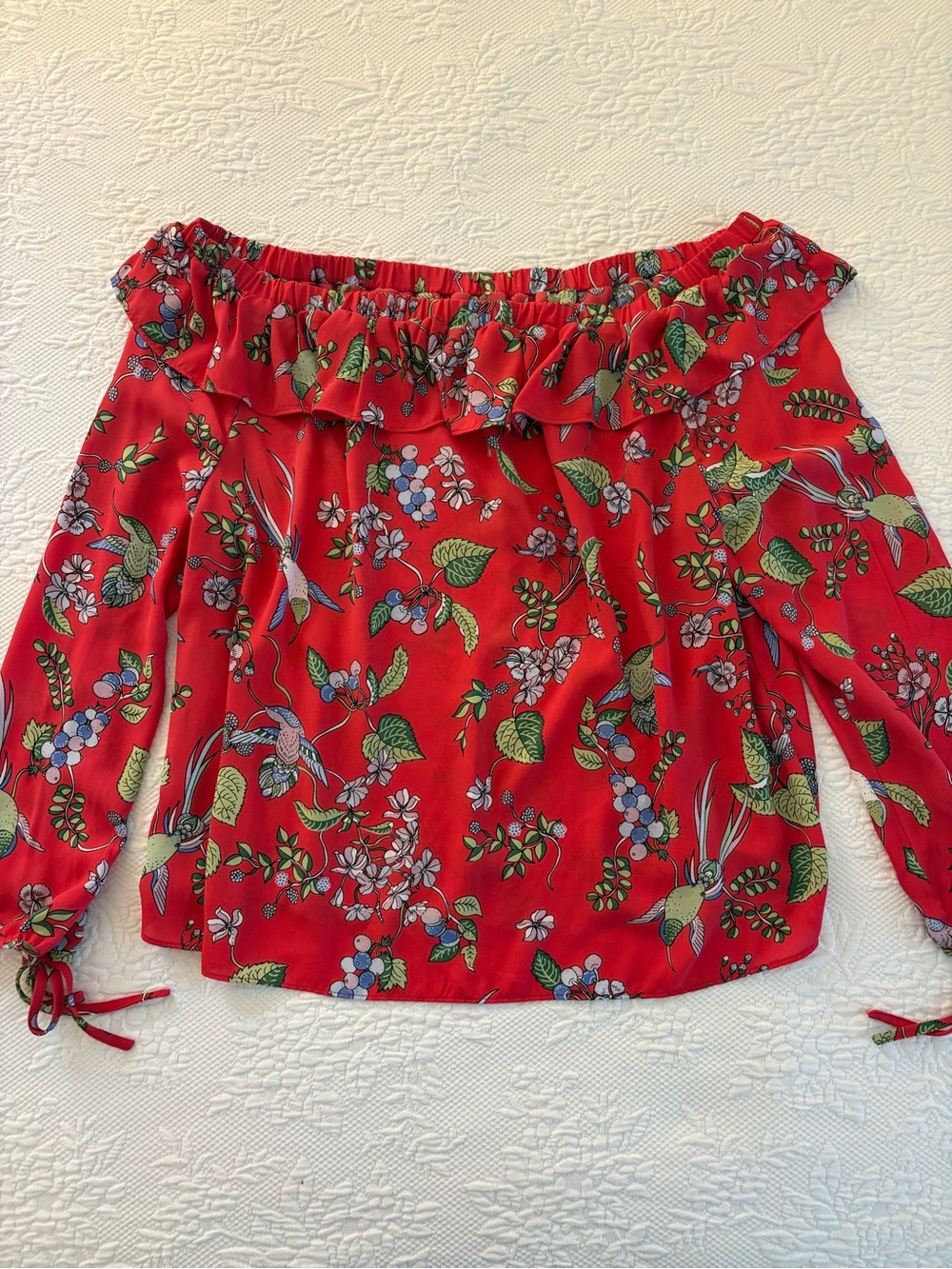 Nanette Lepore Red Floral Off-Shoulder Women's Top